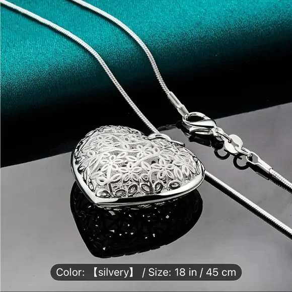 Exquisite 925 Silver Plated Heart Pendant Necklace - NIP - Picture 7 of 7